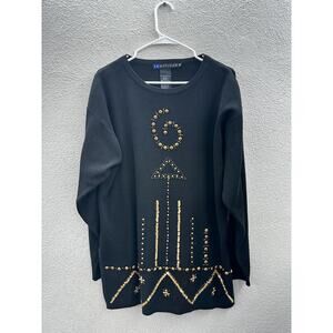 IB Diffusion Womens Sweater Size Medium Black Beaded Sequin Design Vintage
